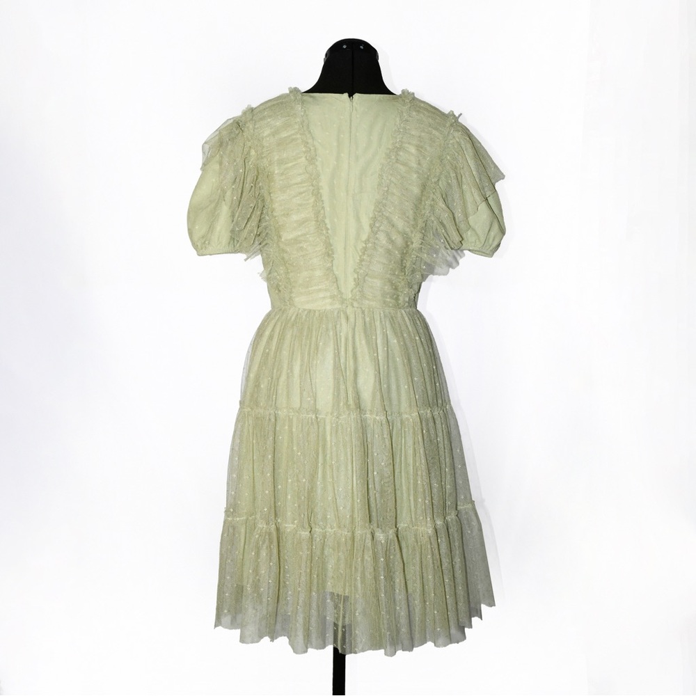 Tulle Midi Dress Short Sleeve V-neckline - Picture 3 of 5